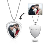 Stainless Steel Personalized Photo Shield Shape Pendant Necklace