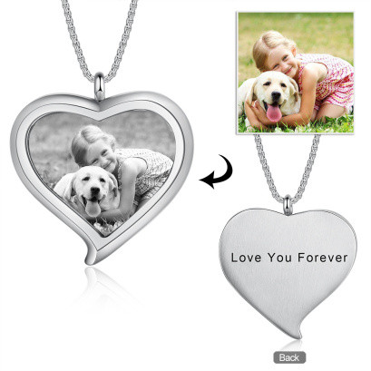 Stainless Steel Heart Shape Photo Pendant Necklace