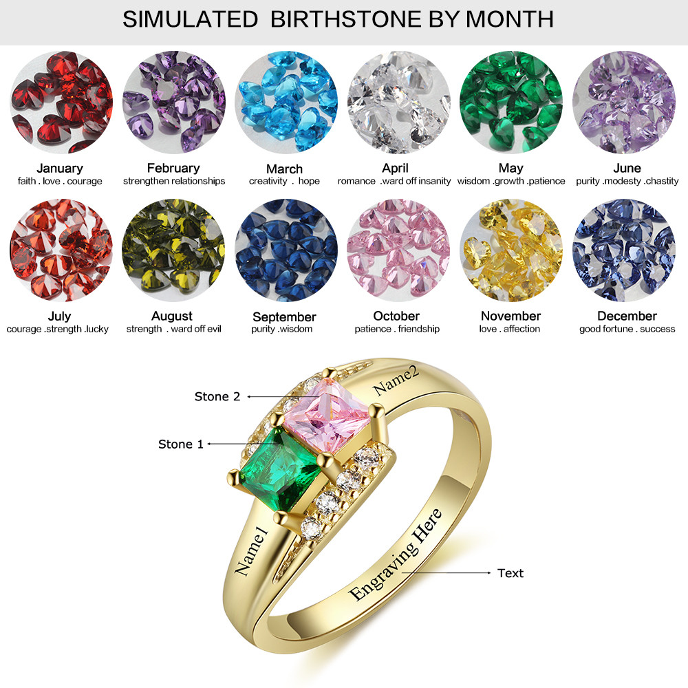 Personalized Birthstone 925 Sterling Silver Family Ring