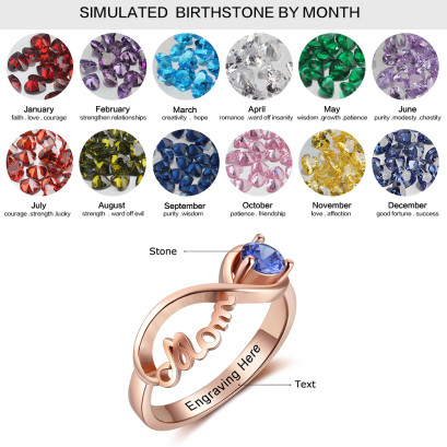 S925 Sterling Silver MOM Rings with Birthstone