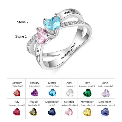 Engraving Names Heart Shape Stone Ring