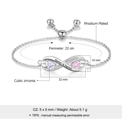 Birthstone & Engraved Rhoidum Plated Bracelet