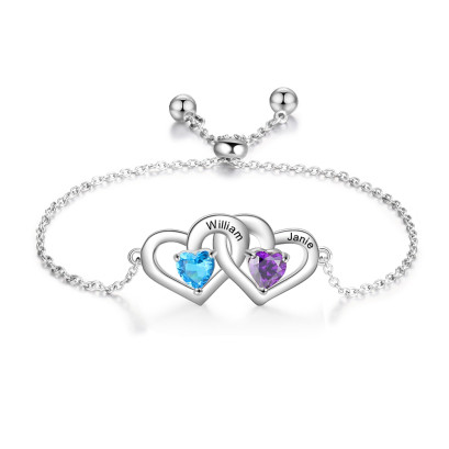 Birthstone & Engraved Rhoidum Plated Bracelet