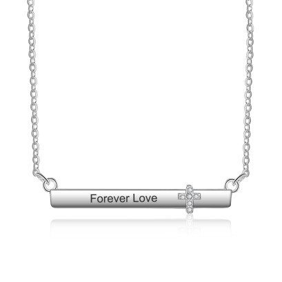 Personalized Rhodium Plated Nameplate Bar Necklace