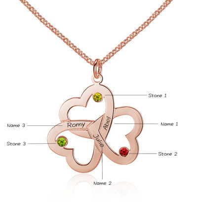 Three-Ring Heart Shaped Name Necklace