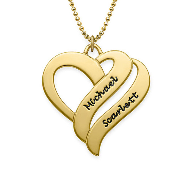 925 Sterling silver Gold Plated Two Hearts Forever One Necklace