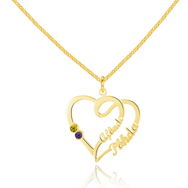 Custom Heart Shaped Birthstone Name Necklace