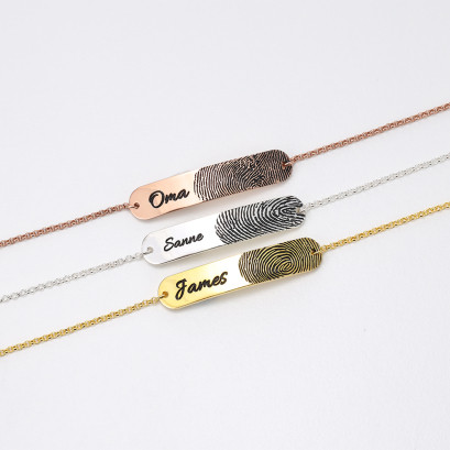 Personalized Fingerprint & Nameplate Bar Bracelet