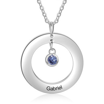 Stainless Steel Birthstone Circle Necklace