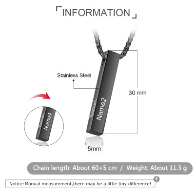 Engraving Stainless Steel Vertical Bar Necklace