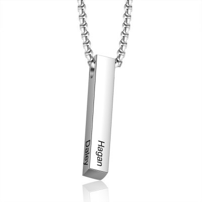 Engraving Stainless Steel Vertical Bar Necklace