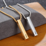 Engraving Stainless Steel Vertical Bar Necklace