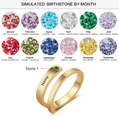 Birthstone & Engraved Stainless Steel Ring