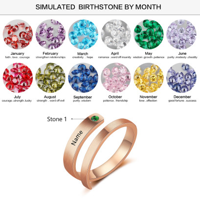 Birthstone & Engraved Stainless Steel Ring