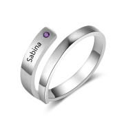 Birthstone & Engraved Stainless Steel Ring