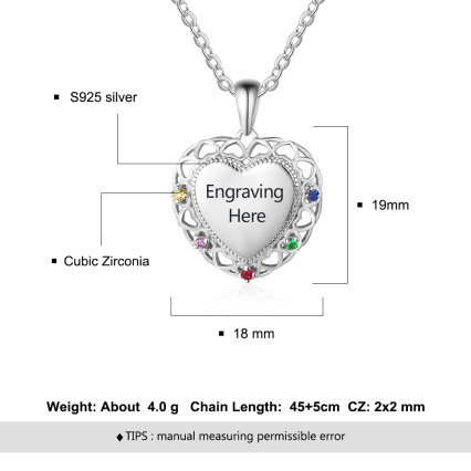 925 Sterling Silver Colorful Birthstones Heart Shape Necklace