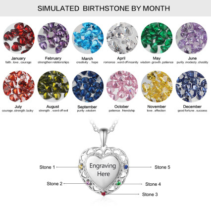 925 Sterling Silver Colorful Birthstones Heart Shape Necklace