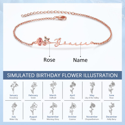 Custom Name Anklet with Birthflower