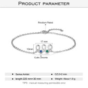 Rhodium Plated Birthstone Heart Shape Anklet