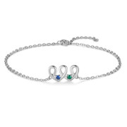 Rhodium Plated Birthstone Heart Shape Anklet