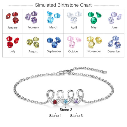 Rhodium Plated Birthstone Heart Shape Anklet