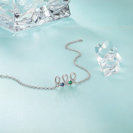 Rhodium Plated Birthstone Heart Shape Anklet